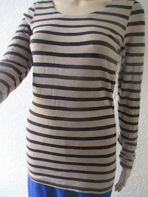 Allover Streifen Ringel Longsleeve Langarm Bodycon Long T- Shirt ANNE L 34- 36  XS- S schwarz kitt