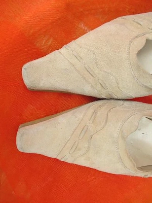 Original VINTAGE Kalbs Velours Echt Leder High Heels Sabot Mules Pumps ROLAND Gr. 37  4 crem - beige Bild 3
