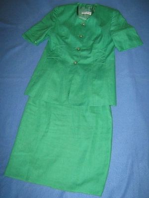 NEU Business Freizeit Ausgeh Anlass Leinen Kurzarm Kostüm GERRY WEBER Gr. 38-40  S-M smaragd grün 