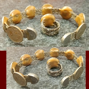 Altes Drachme Armband + Ring, mit Göttin Athene Münzarmband 1926