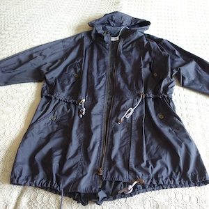 Damen - Vintage - Jacke, Parka, Kapuze, leicht, dunkelblau, Gr. 38