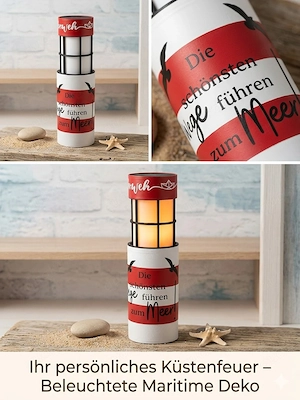  Maritimes Küstenfeuer   Beleuchteter Leuchtturm mit Spruch 25 cm