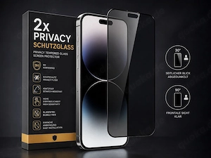 2x Stück Privacy Panzerglass für iPhone X bis 17ProMax, 9H Anti Spy