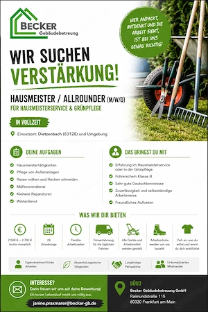 Hausmeister mit Erfahrung in Grünpflege (m w d)
