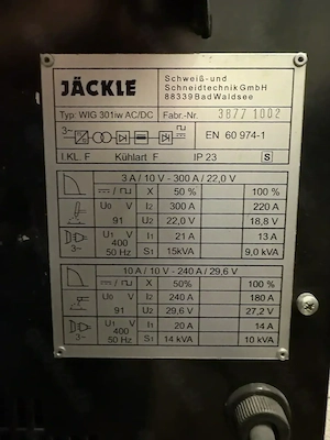 Jäckle 301iw AC DC WIG Schweissanlage