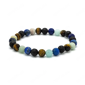 Armband für breites Handgelenk mit Lapislazuli, Lavastein, Tigerauge und Amazonit