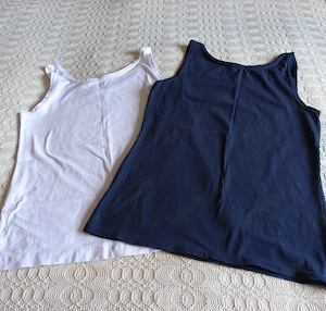 Damen - Trägerhemd Top Hemd Set 2 Stück,weiß und dunkelblau,Gr. M, Janina