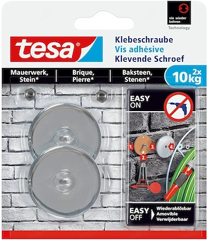 tesa Klebeschraube f r Mauerwerk und Stein, Halteleistung 10 kg, rund, 2 St ck in der Verpackung