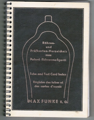 Röhren- und Prüfkarten-Verzeichnis zum Patent-Röhrenmessgerät