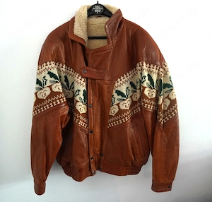 Herren-Nappa-Lederjacke mit mittig integriertem Norweger-Strick, Größe 54