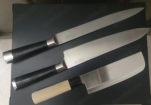 Küchenmesser Set: 2x Edelstahl Messer + 1x Japanisches Gemüsemesser (Nakiri)