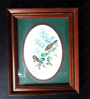 Zwei Wandbilder, birds on dogwood, grünes Passepartout