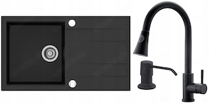 GRANIT WASCHBECKEN + Fl ssigkeitsspender + BATTERIE + SIPHON XXL Setgro es solides Waschbecken 86x50