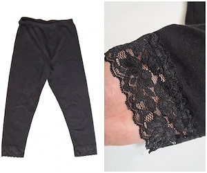 Schwarze Capri Leggings Gr. 36 mit elastischer Spitze