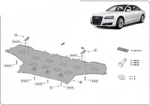 Stahl Motorabdeckung Unterfahrschutz Audi A8 D4 (2010-2017) Umr stung mit Anbaumaterial Set