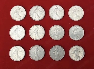 Silbermünzen Konvolut Frankreich: 12x 5 Francs  Semeuse  (Silber)