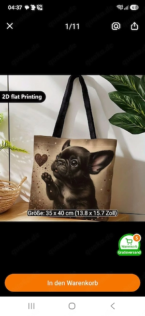 Süsse Stofftasche mit Hundemotiv