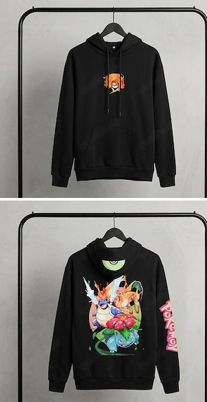 Pokémon Hoodie   Glurak, Bisaflor & Turtok   Schwarz   Größe XL   NEU