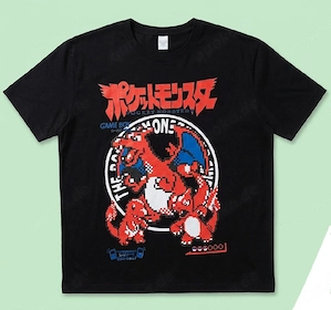 Pokémon T-Shirt Charizard Glurak Retro Game Boy Pixel Art Schwarz XL NEU