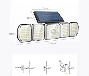Design LED Solarlampe Wandlampe Aussenbeleuchtung Gartenlampe mit Bewegungsmelder Lichsensor alle Fa