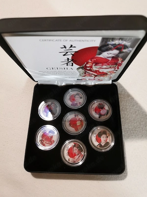 Cook Island 7 x 5 Cent "Geisha", Farbmünzen in edler Box mit Zertifikat