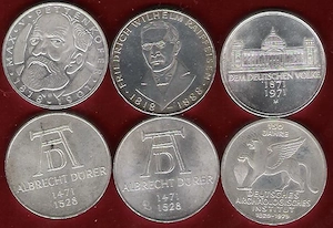 Sammlung von Silbermünzen 24 x 5DM, Anlage .625-er Silber.