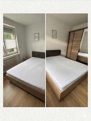Modernes Bett (160x200 cm) in Eichen-Optik   Inkl. Matratze & Topper!