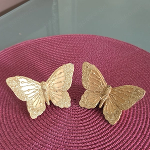 2x Schmetterling Deko Figur gold mit Glitzer, Kunststoff, freistehend