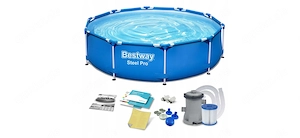 #TAGESDEAL# Bestway Steel Pro Frame Pool 305 x 76 cm mit Pumpe rund blau XXXL Starterset