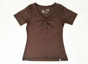 Braunes Damen T-Shirt Gr. 36 V-Ausschnitt Kurzarm