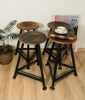 Hocker, Werkstatthocker Set 4St. Industrie Design, Vintage 50 60er Jahre, Stahlgestell, Patina