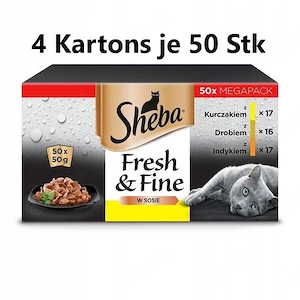 SHEBA Fresh&Fine 200 x 50 g Nassfutter Katzenfutter So enbeutel mit Huhn, Gefl gel und Truthahn