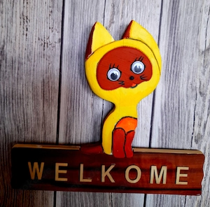 Katze Holzschild Welcome Willkommen Das perfekte Geschenk für jeden Anlass  