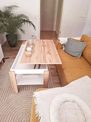 Couchtisch höhenverstellbar Eiche beige weiß
