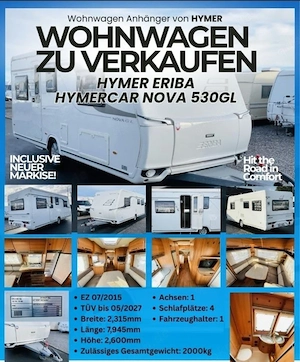     Hymer Eriba Nova 530 GL   Top gepflegter Premium-Wohnwagen aus 1. Hand!   