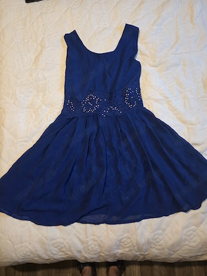 elegantes blaues kleid mit spitzen taille s (passt auch m)