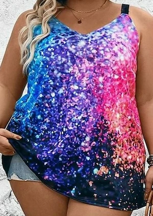 Weites Träger Shirt Gr. 56-58 kräftig blau-lila-pink gemustert