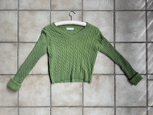 Foresta Bella Grüner Cable Knit Cropped Pullover