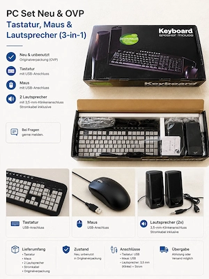 PC Komplett-Set mit Tastatur, Maus & Lautsprechern   Neu & OVP