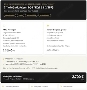 21" AMG Alufelgen Original   Mercedes EQS   EQS 53 (V297) inkl. Reifen + RDKS