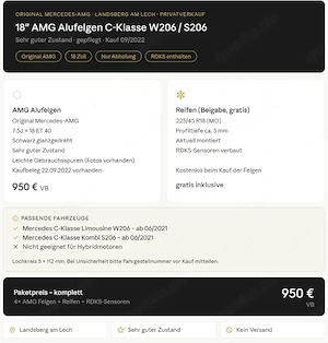 18" AMG Alufelgen Original   Mercedes C-Klasse W206   S206 inkl. Reifen + RDKS