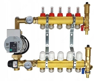 Heizkreisverteiler Messingverteiler f r 5-Kreis-Fu bodenheizung mit Esbe-Mischventil und Wilo-Pumpen