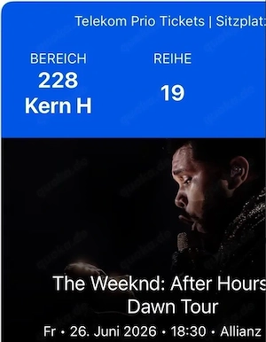 The Weeknd München 4 Sitzplätze zusammen Mittelrang 26.06.2026