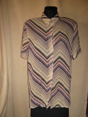 NEU ORIGINAL VINTAGE Missoni Optik Seiden Georgette Kurzarm Hemd Bluse BONITA 38-40  S-M lila beige
