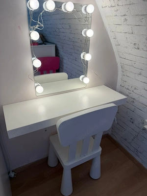 Kinder Schminktisch mit Spiegel & LED + Stuhl IKEA
