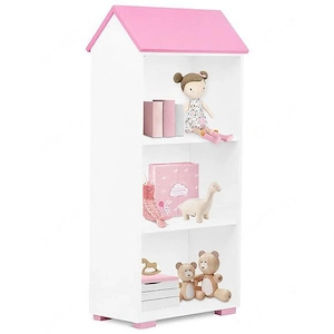 Design Buecherregal fuer Kinder Haus 130 cm weiss rosa Kinderzimmer