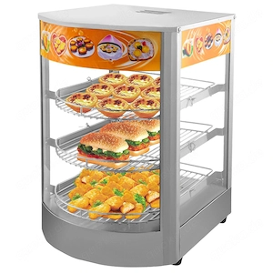 Vitrine mit Pizzaw rmer, 800 W, aus Edelstahl 304 und geh rtetem Glas, Ma e 350 x 420 x 520 mm