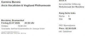 Tickets Carmina Burana 3. Juli Brunnenhof der Residenz