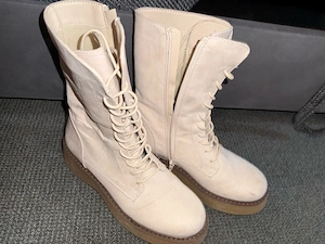 Damen Plateau-Stiefel beige   Schnürung & Reißverschluss   Trendy
