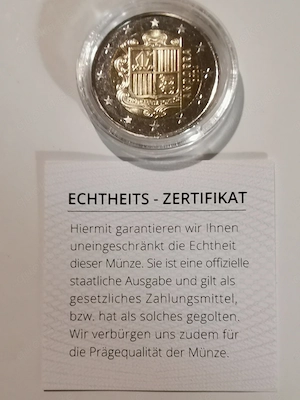 Sehr seltene 2 EURO-Münze Andorra "Wappen 2024" mit Zertifikat